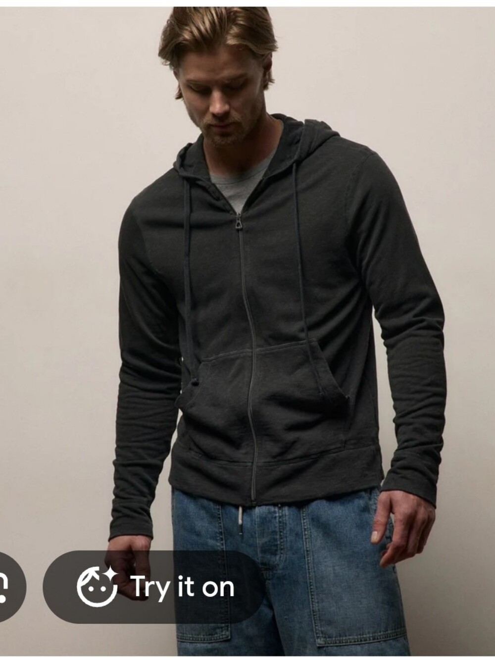 James Perse Charcoal Zip-Up Hoodie Supima Cotton Terry Cloth